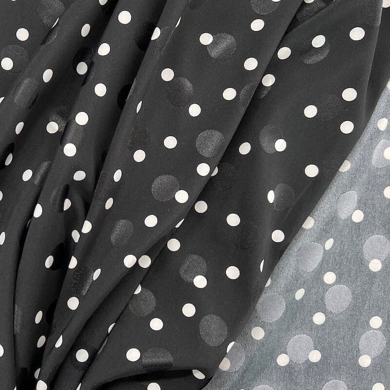 Jacquard Satin Polka Dots – Black/White | 1st For Fabric