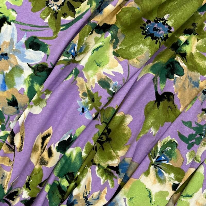 Viscose Spandex Jersey – Watercolour Flowers – Lilac | 1st For Fabric